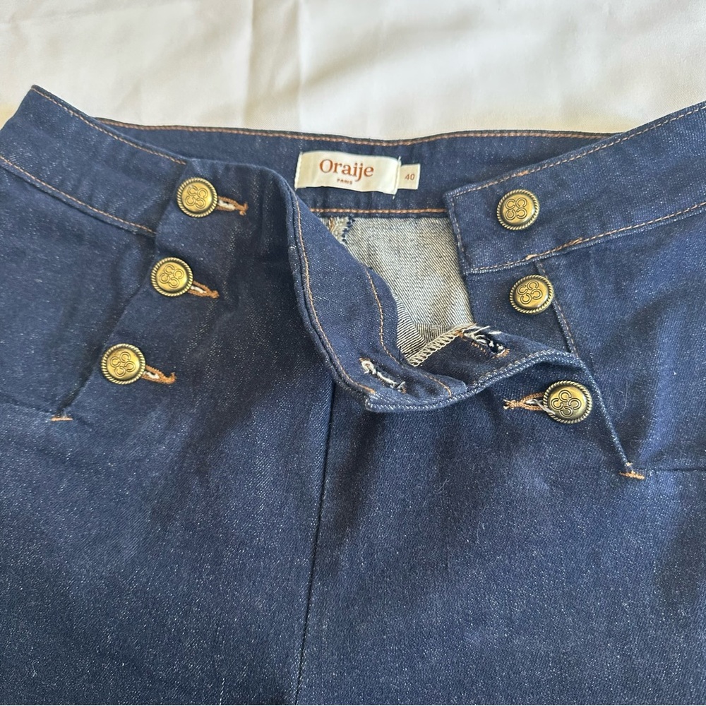 Denim SailorJeans Blue Flare Wide Leg with Gold Buttons Size Large 99% COTTON - Picture 14 of 16